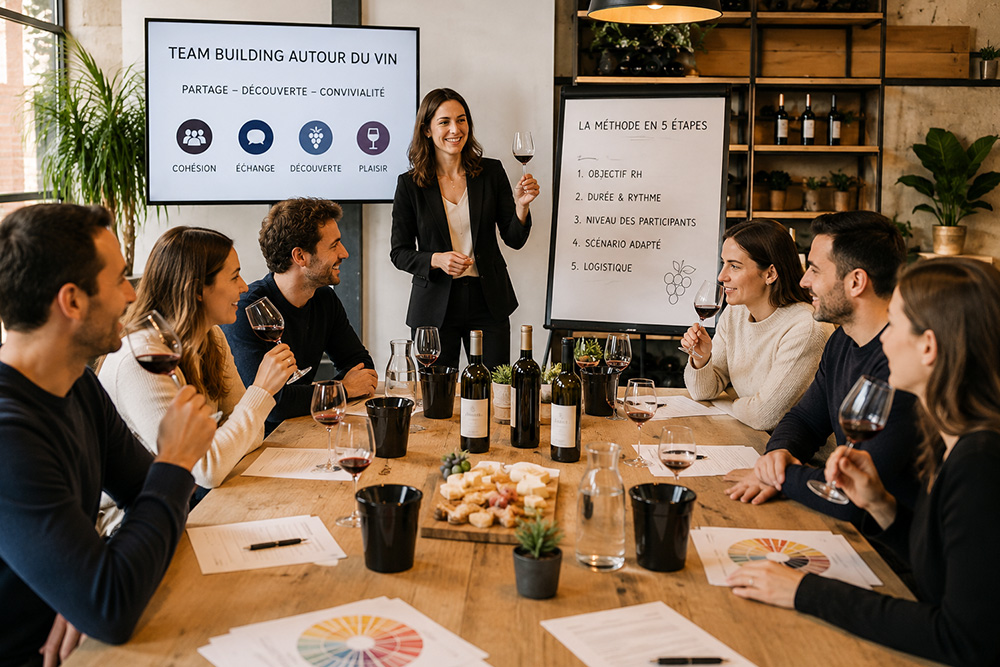 Choisir un team building autour du vin : méthode en 5 étapes (objectifs RH, timing, niveau, logistique)