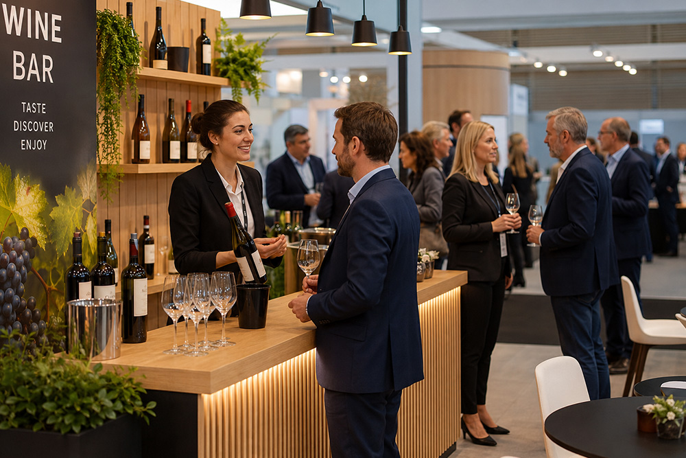 Wine-bar sur stand : comment attirer des prospects qualifiés sur un salon (flux, espace, script d’accueil)